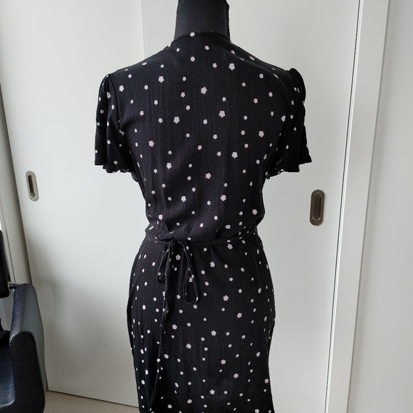 Black Wrap Dress with Flower Detail - Picture 3 of 4